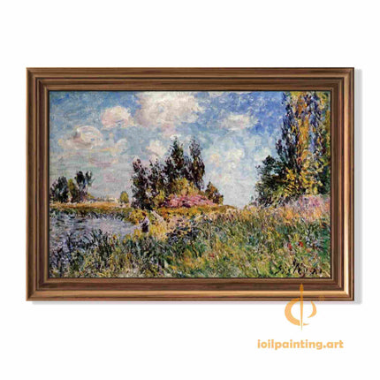 "Claude Monet 'Riverside Village in Spring' - Hand-Painted Impressionist Landscape Reproduction | French Countryside Oil Painting"