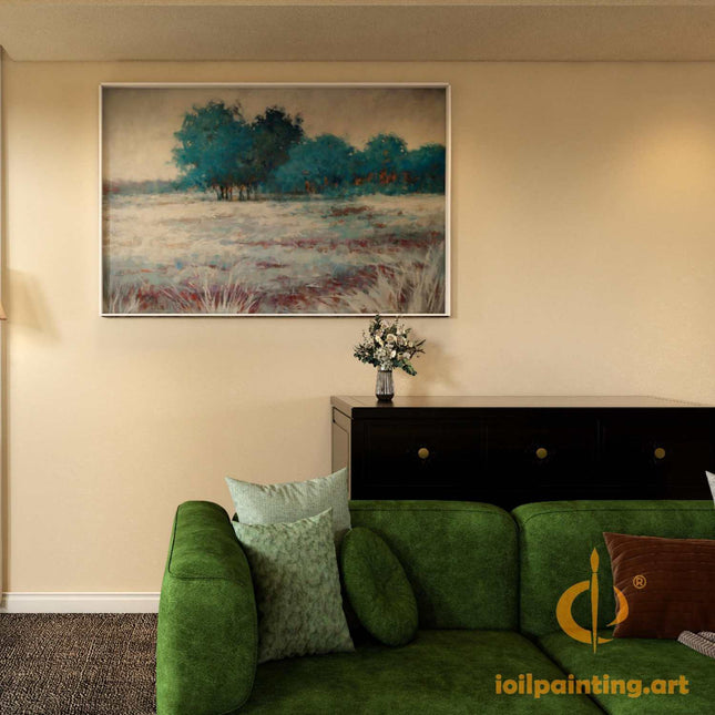 "Abstract Landscape Oil Painting - Serene Nature Art in Vibrant Colors | Handmade Canvas Wall Art"