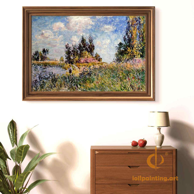 "Claude Monet 'Riverside Village in Spring' - Hand-Painted Impressionist Landscape Reproduction | French Countryside Oil Painting"