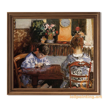 "Camille Pissarro's 'Quiet Family Moment' - Hand-Painted Impressionist Oil Painting Reproduction"