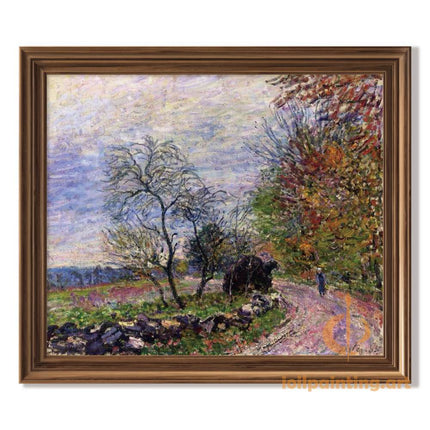 "Alfred Sisley's 'Autumn Country Path' - Hand-Painted Impressionist Oil Painting Reproduction"