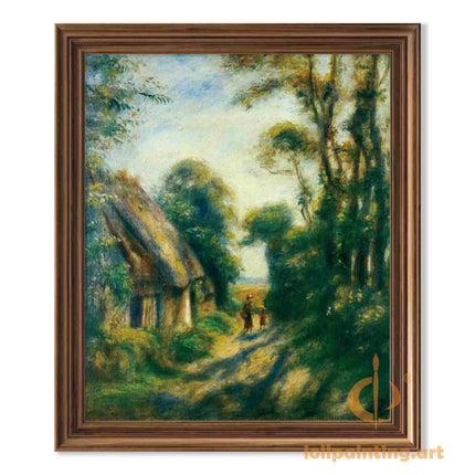 "Pierre-Auguste Renoir's 'Country Lane with Thatched Cottage' - Premium Hand-Painted Oil Painting Reproduction"