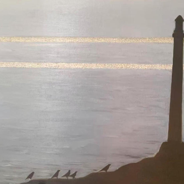 "Serene Coastal Lighthouse at Golden Hour - Premium Hand-Painted Oil Reproduction on Canvas"
