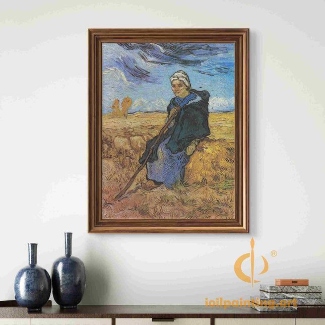 "Vincent van Gogh's 'Shepherdess in Wheat Field' - Premium Hand-Painted Oil Reproduction on Canvas"