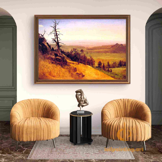 "Albert BIerstadt's 'Golden Hillscape' - Hand-Painted Landscape Oil Painting Reproduction"