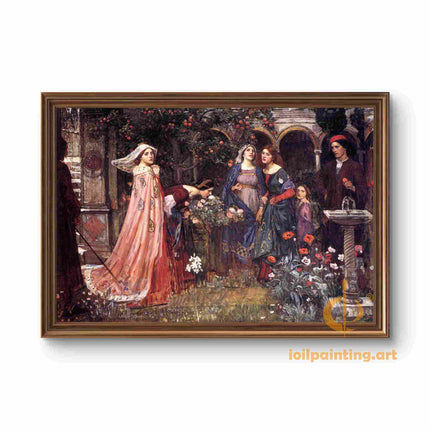 "John William Waterhouse's 'Enchanted Garden Gathering' - Hand-Painted Oil Painting Reproduction"