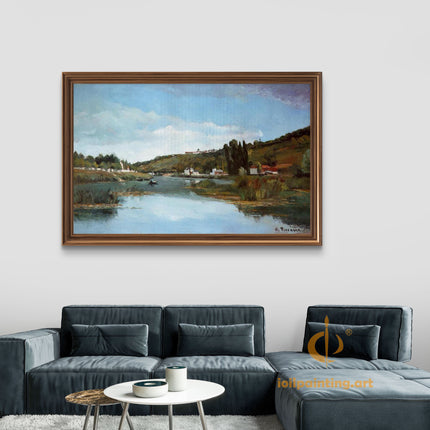 "Camille Pissarro's 'Tranquil River with Boats' - Hand-Painted Oil Painting Reproduction"