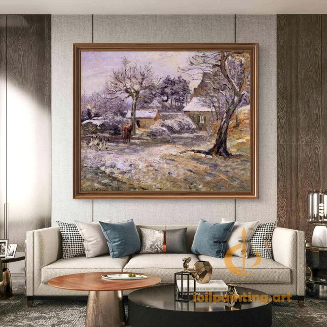 "Camille Pissarro's 'Winter Rural Landscape with Horse' - Hand-Painted Impressionist Oil Painting Reproduction"