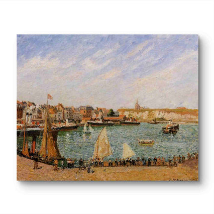 "Camille Pissarro's 'Bustling Harbor Scene' - Hand-Painted Impressionist Oil Painting Reproduction"