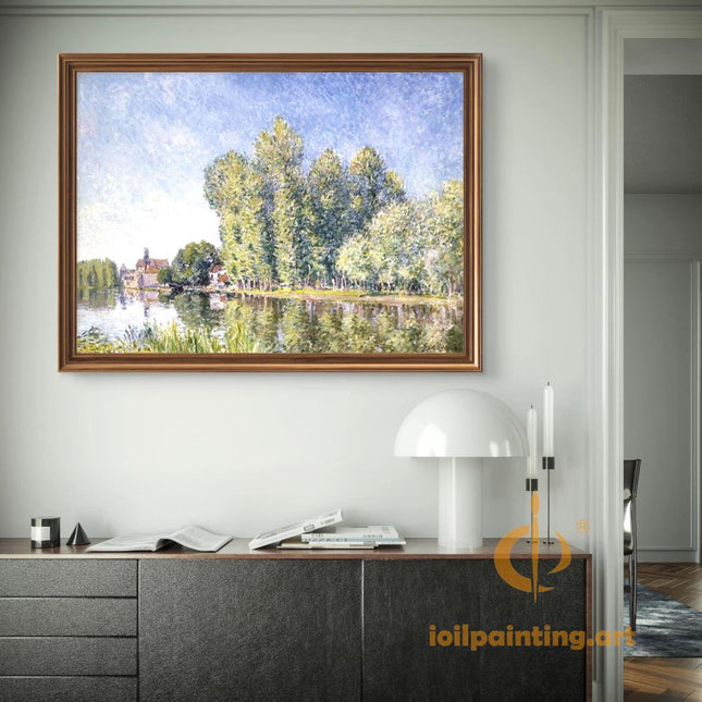 "Alfred Sisley's 'Riverside Tranquility' - Hand-Painted Impressionist Oil Painting Reproduction"