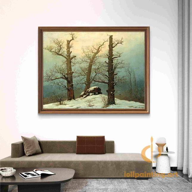 "Jacob van Ruisdael's 'Winter Oaks in Snow' - Hand-Painted Dutch Landscape Oil Painting Reproduction"