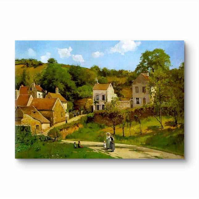 "Camille Pissarro's 'Tranquil Village with Rustic Charm' - Hand-Painted Impressionist Oil Painting Reproduction"
