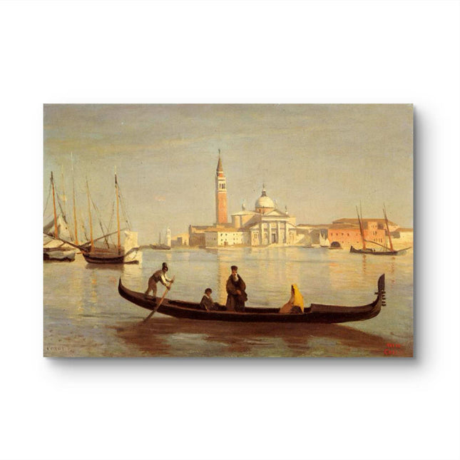 "Camille Corot's 'Venetian Gondola at Sunset' - Hand-Painted Oil Painting Reproduction"