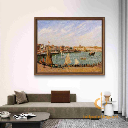 "Camille Pissarro's 'Bustling Harbor Scene' - Hand-Painted Impressionist Oil Painting Reproduction"