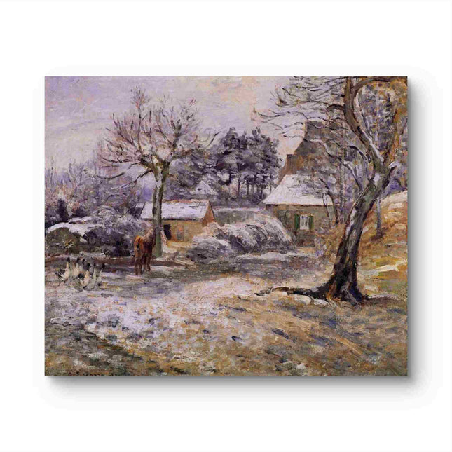 "Camille Pissarro's 'Winter Rural Landscape with Horse' - Hand-Painted Impressionist Oil Painting Reproduction"