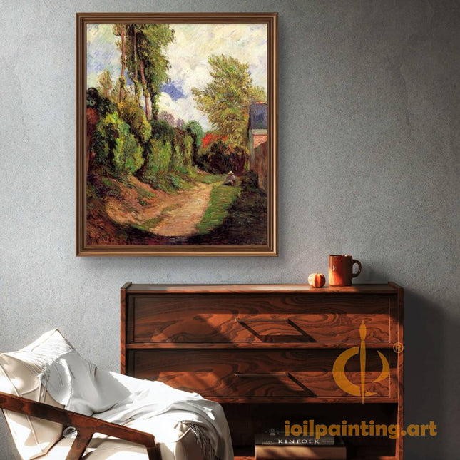 "Paul Gauguin's 'Tropical Village Path with Red Roofs' - Hand-Painted Oil Painting Reproduction"