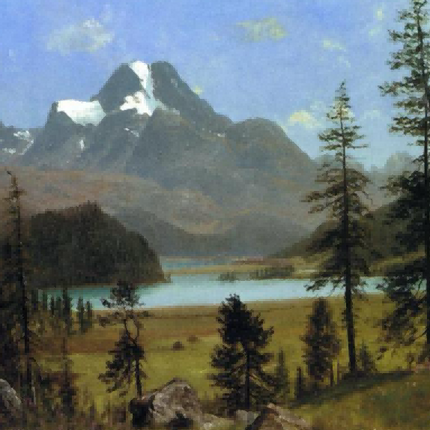 "Albert Bierstadt's 'Alpine Serenity' - Hand-Painted Landscape Oil Painting Reproduction"