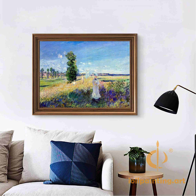 "Claude Monet's 'Ladies with Parasols in the Countryside' - Premium Hand-Painted Oil Reproduction on Canvas"