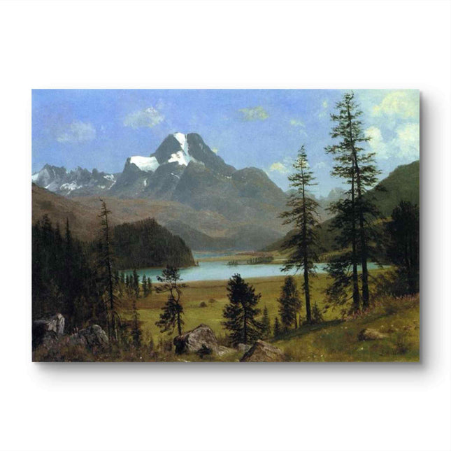 "Albert Bierstadt's 'Alpine Serenity' - Hand-Painted Landscape Oil Painting Reproduction"