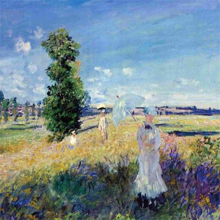 "Claude Monet's 'Ladies with Parasols in the Countryside' - Premium Hand-Painted Oil Reproduction on Canvas"