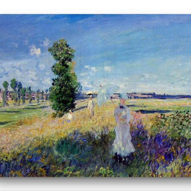 "Claude Monet's 'Ladies with Parasols in the Countryside' - Premium Hand-Painted Oil Reproduction on Canvas"