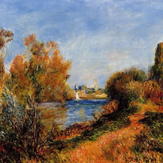 "Claude Monet's 'Autumn Riverside with Sailboat' - Hand-Painted Impressionist Oil Painting Reproduction"