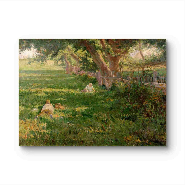 "Julian Onderdonk's 'Pastoral Serenity' Oil Painting Reproduction - Lush Meadow with Resting Figures"