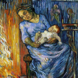 "Vincent van Gogh's 'Mother and Child in Blue' - Premium Hand-Painted Oil Reproduction on Canvas"