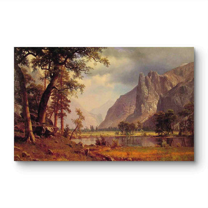 "Albert Bierstadt's 'Mountain Lake Serenity' - Hand-Painted Landscape Oil Painting Reproduction"
