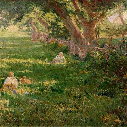 "Julian Onderdonk's 'Pastoral Serenity' Oil Painting Reproduction - Lush Meadow with Resting Figures"