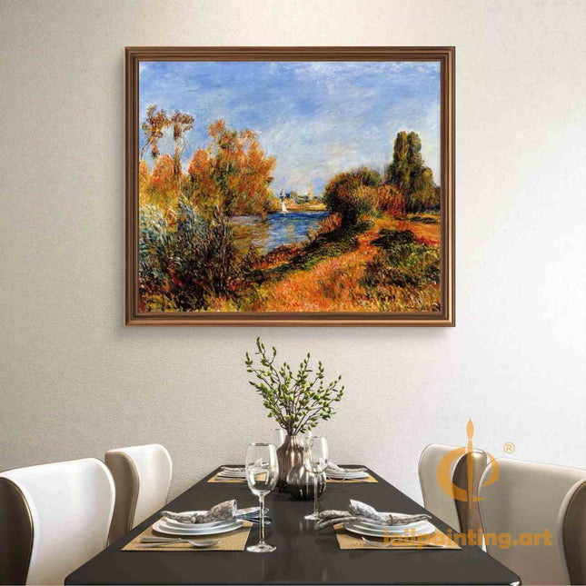 "Claude Monet's 'Autumn Riverside with Sailboat' - Hand-Painted Impressionist Oil Painting Reproduction"