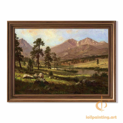 "Albert Bierstadt's 'Mountain Lake Serenity' - Hand-Painted Landscape Oil Painting Reproduction"