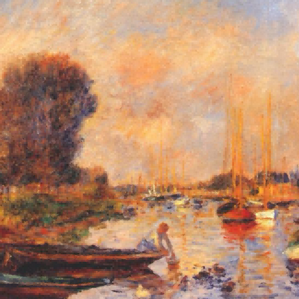 "Alfred Sisley's 'Evening by the Riverside' - Hand-Painted Impressionist Oil Painting Reproduction"
