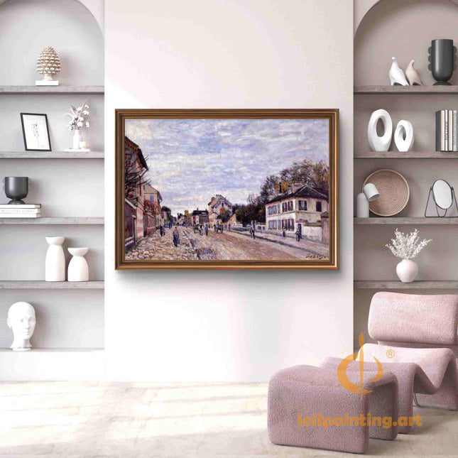 "Camille Pissarro's 'Quaint Parisian Street' - Hand-Painted Impressionist Oil Painting Reproduction"