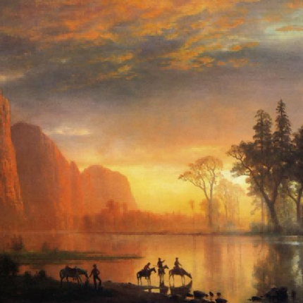 "Albert Bierstadt's 'Golden Sunset Serenity' - Hand-Painted Landscape Oil Painting Reproduction"