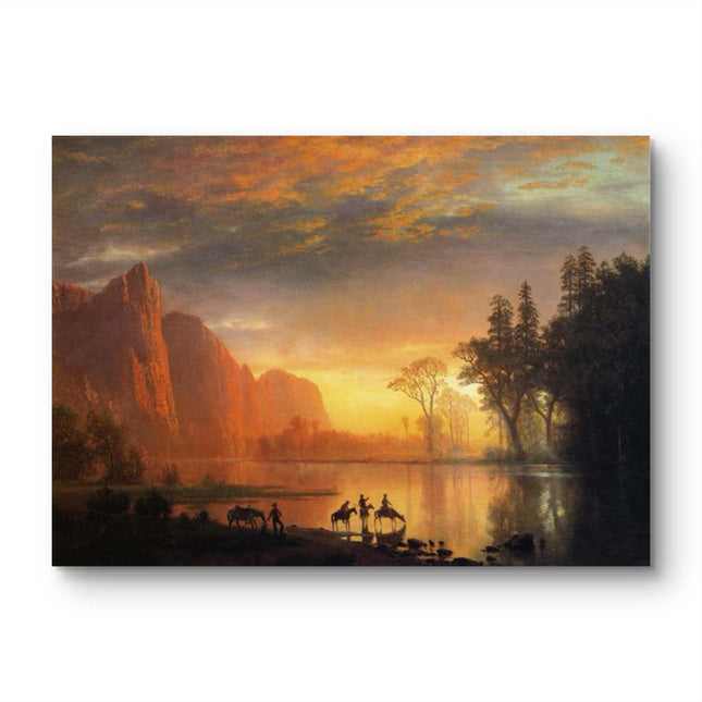 "Albert Bierstadt's 'Golden Sunset Serenity' - Hand-Painted Landscape Oil Painting Reproduction"
