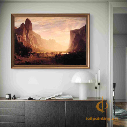 "Albert Bierstadt's 'Valley of Giants' - Hand-Painted Landscape Oil Painting Reproduction"