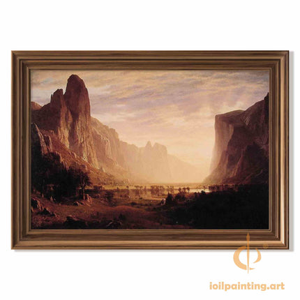 "Albert Bierstadt's 'Valley of Giants' - Hand-Painted Landscape Oil Painting Reproduction"