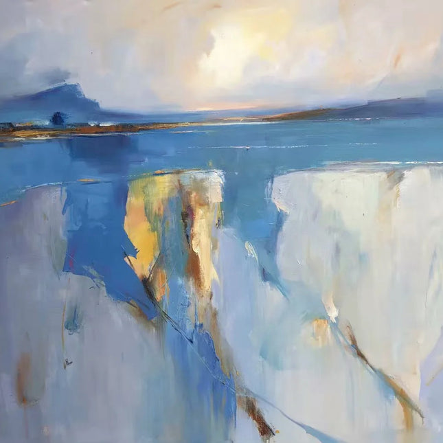 "Serene Ocean Abstract Oil Painting - Handmade Blue Seascape Art - Modern Coastal Wall Decor for Living Room"