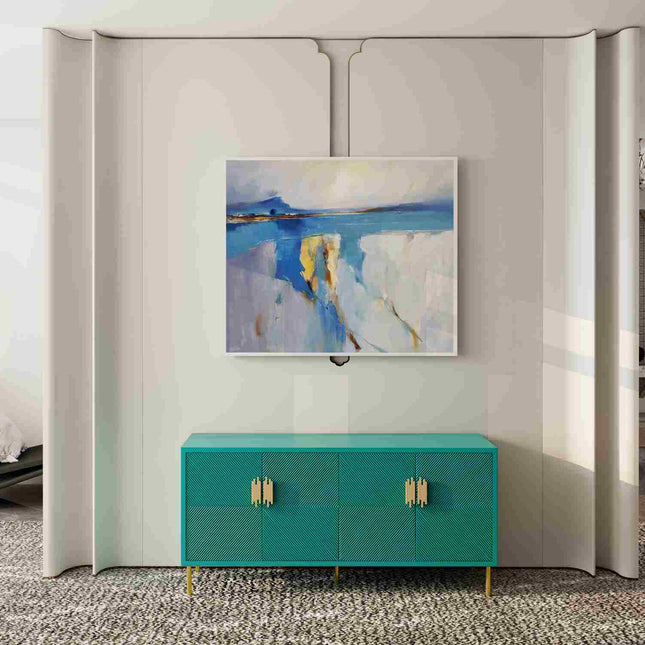 "Serene Ocean Abstract Oil Painting - Handmade Blue Seascape Art - Modern Coastal Wall Decor for Living Room"