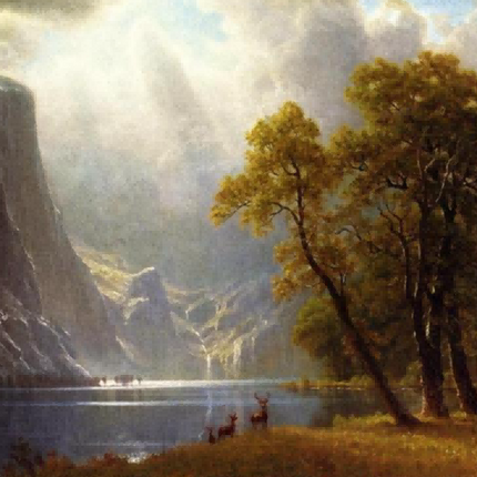 "Albert Bierstadt's 'Lakeside Tranquility' - Hand-Painted Landscape Oil Painting Reproduction"