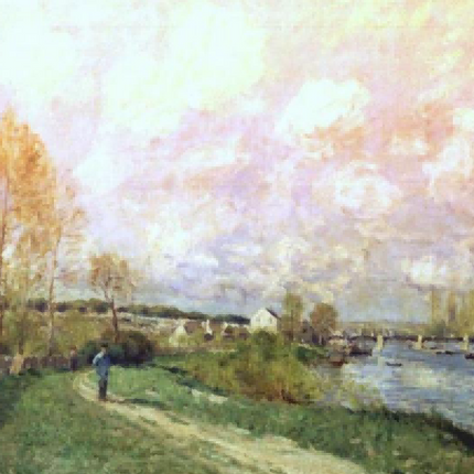 "Claude Monet's 'Evening Stroll by the River' - Hand-Painted Impressionist Oil Painting Reproduction"