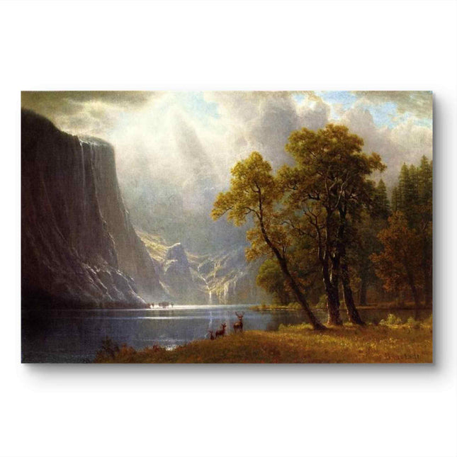"Albert Bierstadt's 'Lakeside Tranquility' - Hand-Painted Landscape Oil Painting Reproduction"