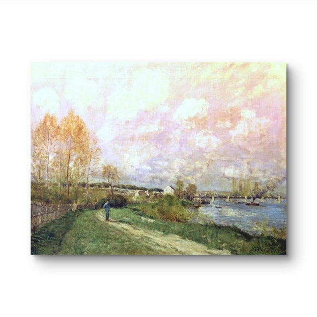 "Claude Monet's 'Evening Stroll by the River' - Hand-Painted Impressionist Oil Painting Reproduction"