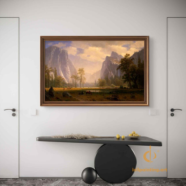 "Albert Bierstadt's 'Autumn Mountain Majesty' - Hand-Painted Landscape Oil Painting Reproduction"