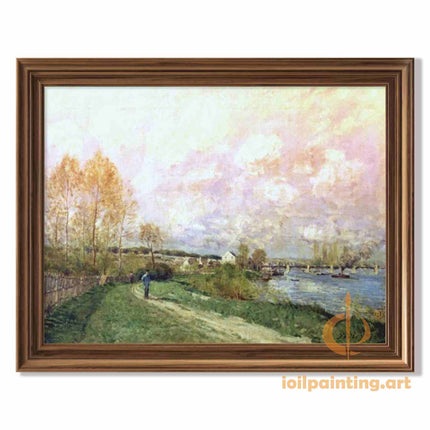 "Claude Monet's 'Evening Stroll by the River' - Hand-Painted Impressionist Oil Painting Reproduction"