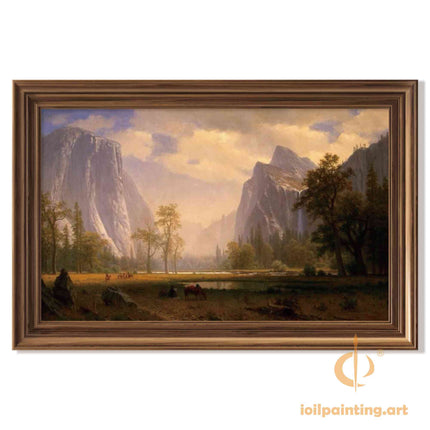 "Albert Bierstadt's 'Autumn Mountain Majesty' - Hand-Painted Landscape Oil Painting Reproduction"