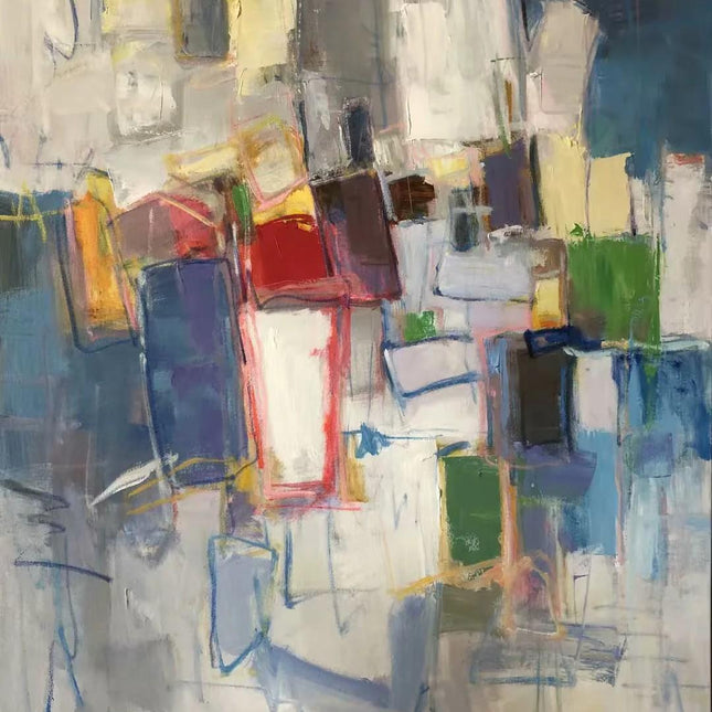 "Modern Geometric Abstract Oil Painting - Bold Color Block Art - Contemporary Wall Decor for Living Room & Office"