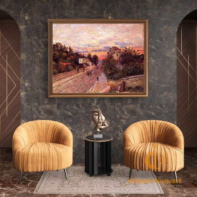 "Camille Pissarro's 'Rural Sunset Stroll' - Hand-Painted Impressionist Oil Painting Reproduction"