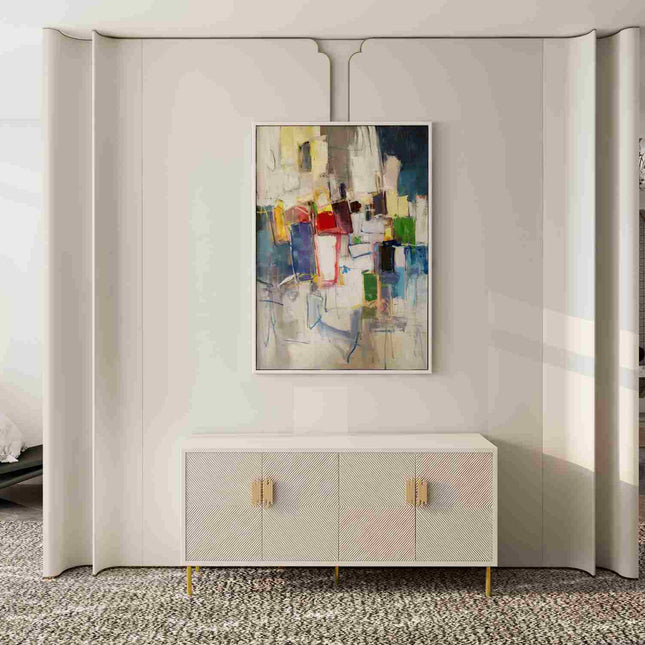 "Modern Geometric Abstract Oil Painting - Bold Color Block Art - Contemporary Wall Decor for Living Room & Office"